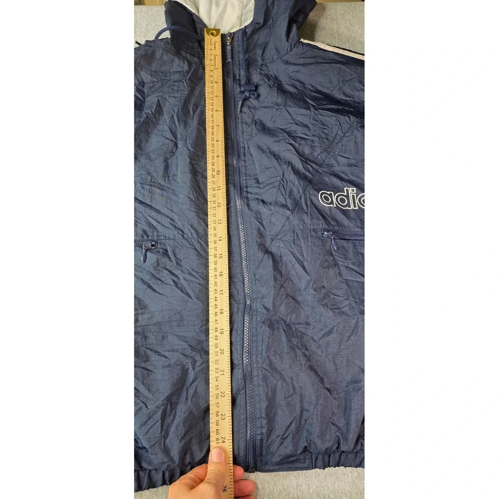 Vintage Adidas Windbreaker Jacket Navy Blue Mens Medium Full Zip Hooded 90s Logo